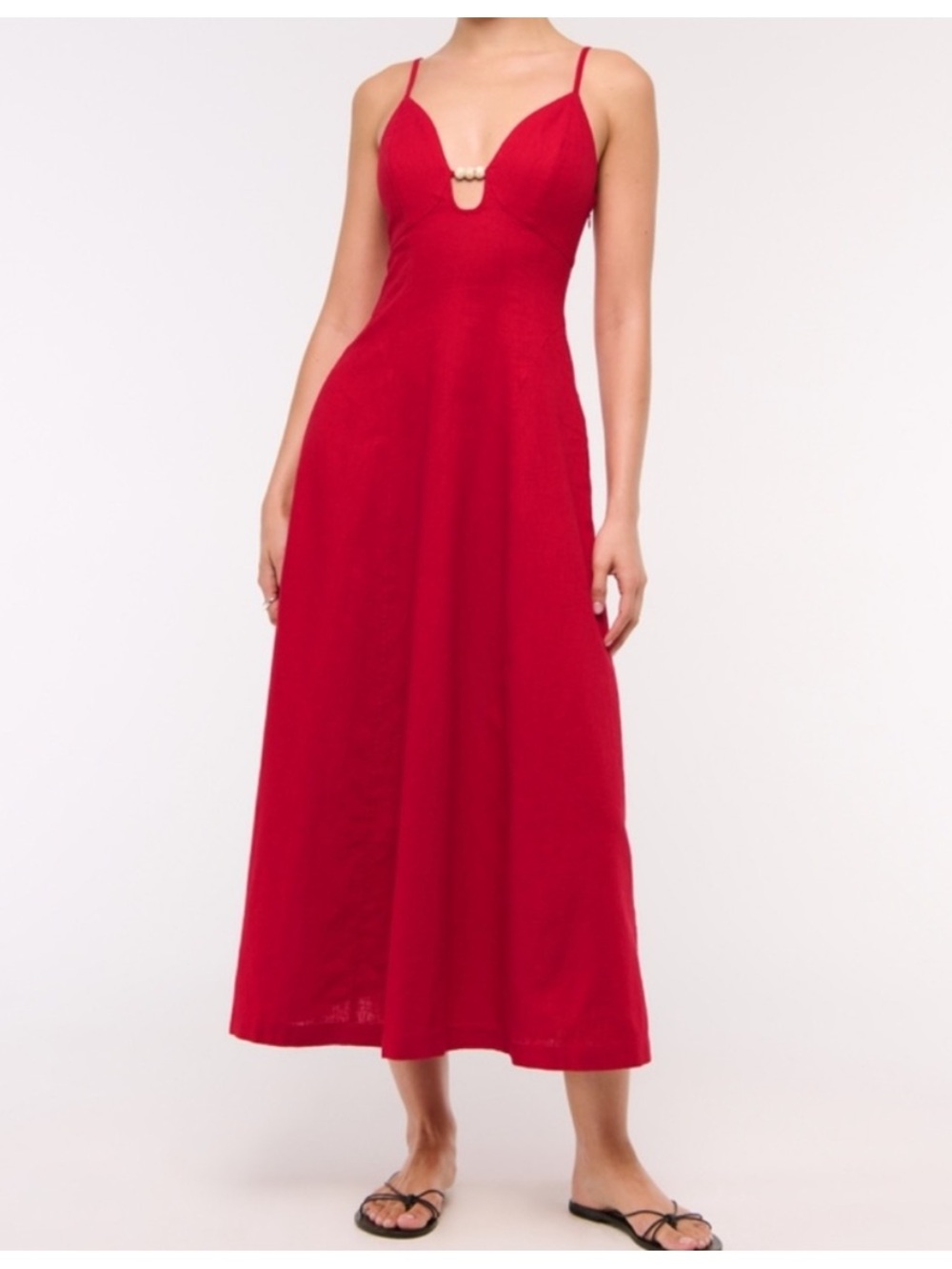 NWOT Abercrombie & Fitch bead accent flowy linen Midi Dress